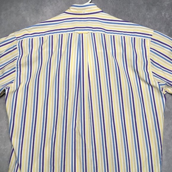 Faconnable Mens Shirt size Medium Short Sleeve Button Up Striped Purple Blue USA - Picture 12 of 14